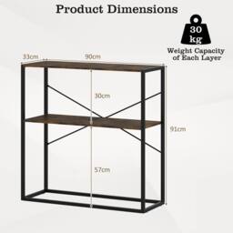 Gymax 90CM Console Table 2-Tier Entryway Table Wooden Shelves Metal Frame in Brown - thumbnail 2