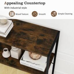 Gymax 90CM Console Table 2-Tier Entryway Table Wooden Shelves Metal Frame in Brown - thumbnail 4