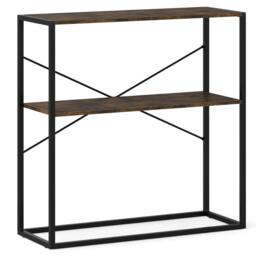 Gymax 90CM Console Table 2-Tier Entryway Table Wooden Shelves Metal Frame in Brown - thumbnail 9