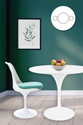 Fusion Living Tulip Set - White Medium Circular Table & Two Chairs with Luxurious Cushion in Turquoise - thumbnail 1