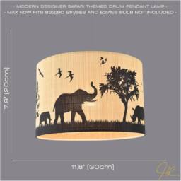 Happy Homewares Modern Safari Bamboo Pendant Light Shade with Black Animals & Trees in Brown - thumbnail 6
