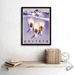 "Wee Blue Coo Travel Tourism Winter Sport Austria Ski Snow Alps Framed Art Print in Blue - Size: W12"" x H16""" - thumbnail 2