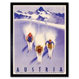 "Wee Blue Coo Travel Tourism Winter Sport Austria Ski Snow Alps Framed Art Print in Blue - Size: W12"" x H16""" - thumbnail 1