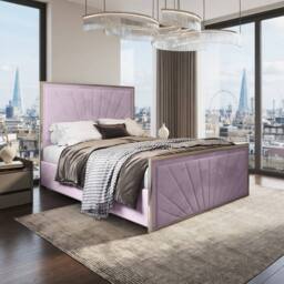 Casani Somerton Upholstered Soft Velvet Pink Metal Designer Bed Frame - Size: King