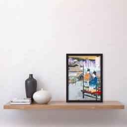 Artery8 Maidens at Fish Pond Vintage Japan Framed Wall Art Print Gekko - Size: A4 - thumbnail 4