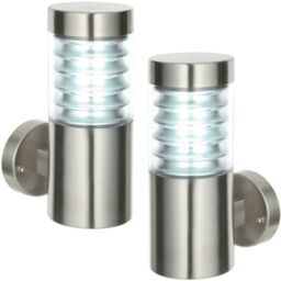 Loops 2 PACK IP44 Outdoor Wall Light Steel Spiralled Clear Shade Porch Outdoor Lamp in Metallics