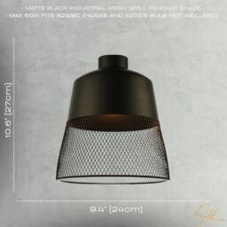 Happy Homewares Industrial Vintage Pendant Light Shade with Wire Mesh Grill Design in Black - thumbnail 7