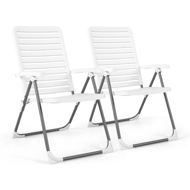 Costway 2 PCS Patio Folding Chair 7-Level Adjustable Reclining Chair All-Weather in White - image 1