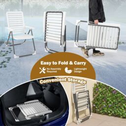 Costway 2 PCS Patio Folding Chair 7-Level Adjustable Reclining Chair All-Weather in White - thumbnail 6