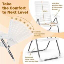 Costway 2 PCS Patio Folding Chair 7-Level Adjustable Reclining Chair All-Weather in White - thumbnail 5