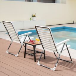 Costway 2 PCS Patio Folding Chair 7-Level Adjustable Reclining Chair All-Weather in White - thumbnail 4