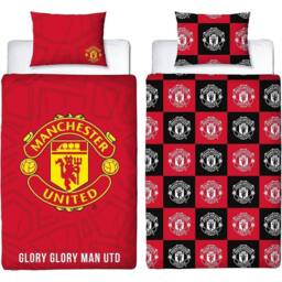 Manchester United FC Crest Reversible Duvet Set in Red - Size: Single
