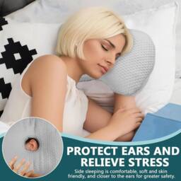 FLAVORA Soft Piercing Ear Pillow for Side Sleepers in Grey - Size: Emperor - thumbnail 5