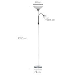 HOMCOM Mother-Child Floor Lamp Duo Light with 2 Switches & Round Base in Silver - thumbnail 3