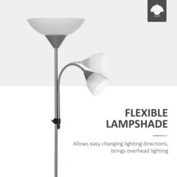 HOMCOM Mother-Child Floor Lamp Duo Light with 2 Switches & Round Base in Silver - thumbnail 6