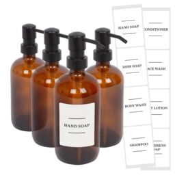 Harbour Housewares Glass Soap Dispensers with Labels - 500ml - White - Pack of 4 in Orange - thumbnail 1