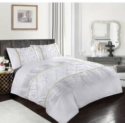 Homes-Linen Luxury Eleanor Pintuck Stripes Duvet Cover Set in White - Size: Single - thumbnail 1