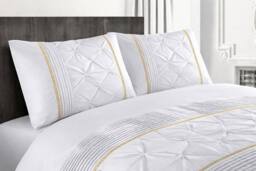 Homes-Linen Luxury Eleanor Pintuck Stripes Duvet Cover Set in White - Size: Single - thumbnail 2