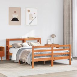 Berkfield Home Bed Frame without Mattress Wax Brown 150x200 cm King Size Solid Wood Pine - thumbnail 1