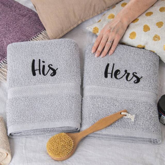Duncan Stewart Personalised Bath Towel Set For Couples in Silver - image 1