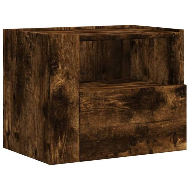 Berkfield Home Wall-mounted Bedside Cabinet Smoked Oak 45x30x35 cm in Brown - Size: 45 x 30 x 35 cm - image 1