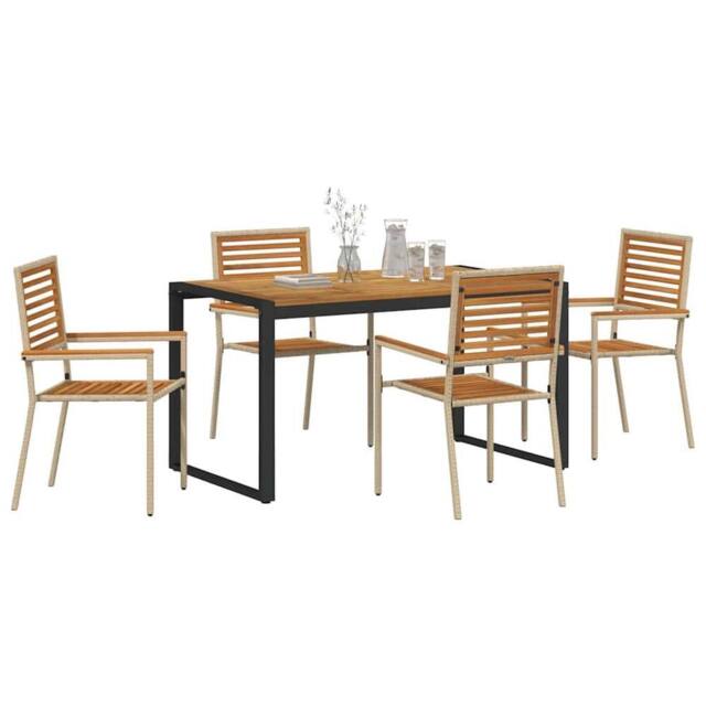 Berkfield Home Stunning 5 Piece Garden Dining Set Beige Poly Rattan Acacia - image 1