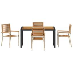 Berkfield Home Stunning 5 Piece Garden Dining Set Beige Poly Rattan Acacia - thumbnail 7