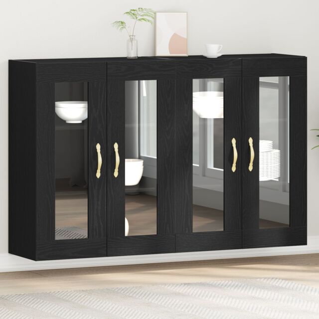 Berkfield Home Wall Mounted Cabinets 2 pcs Black Oak 69, 5x34x90 cm Engineered Wood - Size: 5 x 34 x 90 cm - image 1