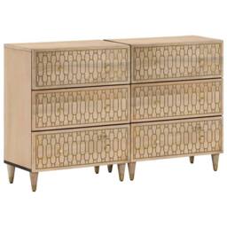 Berkfield Home Side Cabinets 2 pcs 60x33x75 cm Solid Wood Mango in Light Beige - Size: 60 x 33 x 75 cm - thumbnail 2