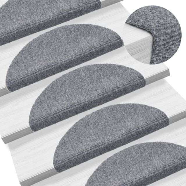 Berkfield Home Self-adhesive Stair Mats 10 pcs Light Grey 56x17x cm Needle Punch - Size: Medium - image 1