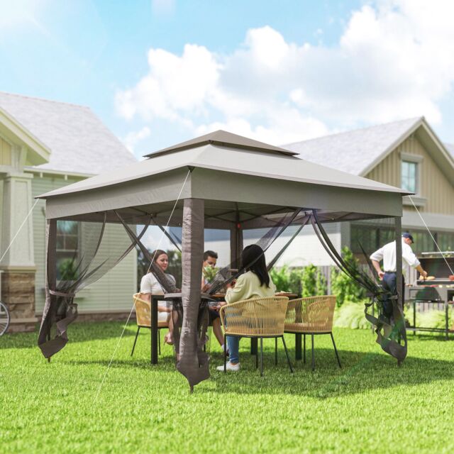 OUTSUNNY Garden Folding Tent Heavy Duty Pop Up Gazebo for Party in Light Grey - image 1