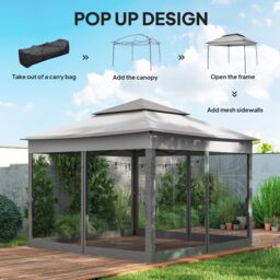 OUTSUNNY Garden Folding Tent Heavy Duty Pop Up Gazebo for Party in Light Grey - thumbnail 4