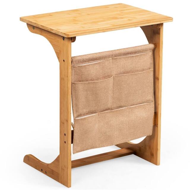 NESTLUNE Bamboo Side Table C-Shaped Sofa End Table in Brown - Size: 100 cm x 15 cm - image 1