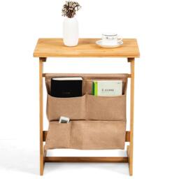 NESTLUNE Bamboo Side Table C-Shaped Sofa End Table in Brown - Size: 100 cm x 15 cm - thumbnail 5