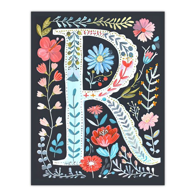 "Artery8 Women's Wall Art Print Letter R in Bright Watercolour Flowers Cute Floral Word Art For Her Poster - Size: W18"" x H24""" - image 1