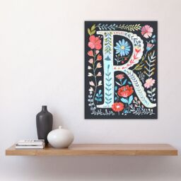 "Artery8 Women's Wall Art Print Letter R in Bright Watercolour Flowers Cute Floral Word Art For Her Poster - Size: W18"" x H24""" - thumbnail 4