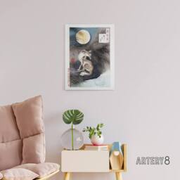 "Artery8 Yoshitoshi Wolf & the Moon Vintage Japanese Ukiyo-e Canvas Art Print - Size: W12"" x H16""" - thumbnail 3