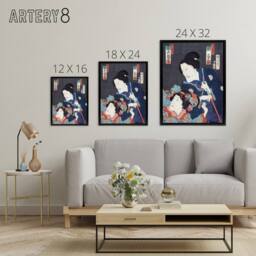 "Artery8 Kabuki Theatre Scene Japanese Framed Canvas Wall Art Print Kunichika - Size: W24"" x H32""" - thumbnail 4