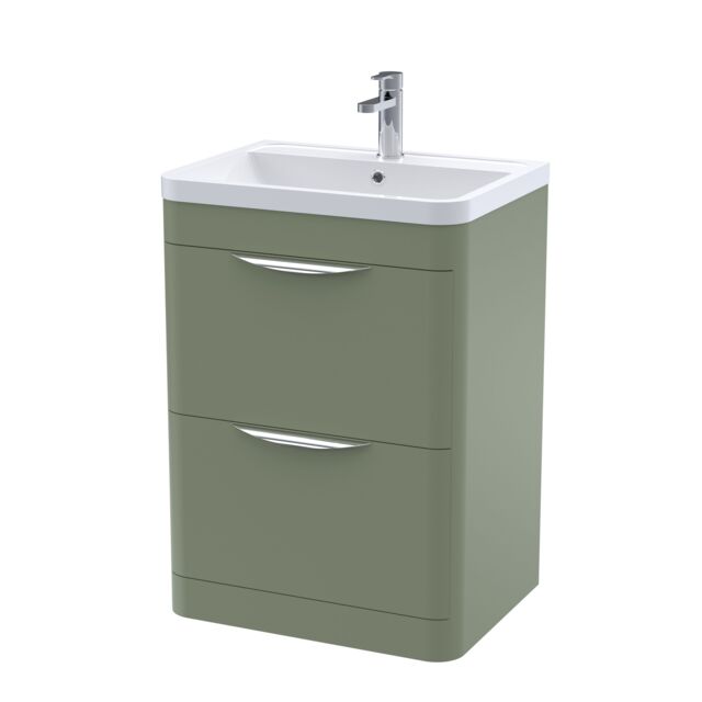 Balterley Contemporary Floor 2 Drawer Bathroom Vanity Unit, Satin Green, 600mm in Green - image 1