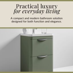 Balterley Contemporary Floor 2 Drawer Bathroom Vanity Unit, Satin Green, 600mm in Green - thumbnail 4