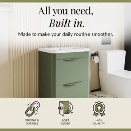 Balterley Contemporary Floor 2 Drawer Bathroom Vanity Unit, Satin Green, 600mm in Green - thumbnail 2