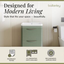 Balterley Contemporary Floor 2 Drawer Bathroom Vanity Unit, Satin Green, 600mm in Green - thumbnail 3