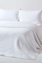 Homescapes Cotton Contemporary Diamond Pattern Bedspread in White - Size: King - thumbnail 1
