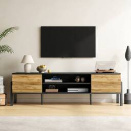 BTM TV Cabinet TV Stand Console Storage Doors Open Shelf Living Room in Natural - thumbnail 3