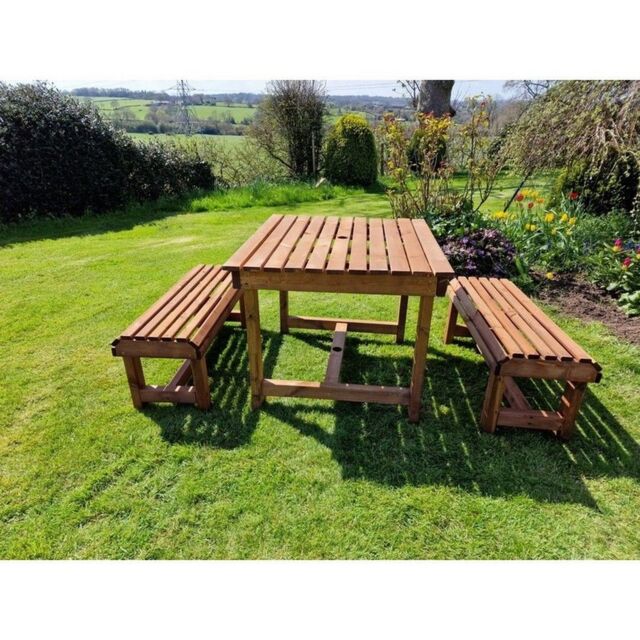 Churnet Valley Garden Furniture Ltd Contemporary 4 Seater Table & Bench Set - Timber - Fully Assembled in Brown - image 1