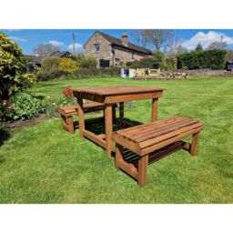Churnet Valley Garden Furniture Ltd Contemporary 4 Seater Table & Bench Set - Timber - Fully Assembled in Brown - thumbnail 2
