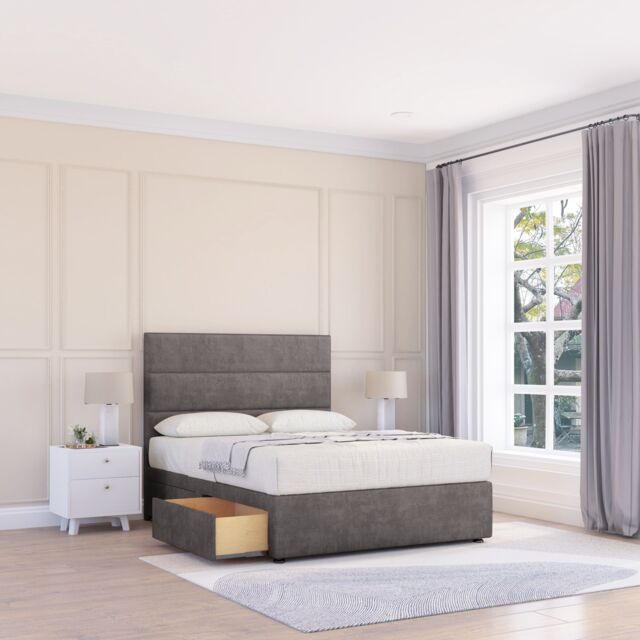 "Sloomy Texas Naples Bed Set With No Drawers Mattress & 54"" Headboard in Dark Grey - Size: Double" - image 1