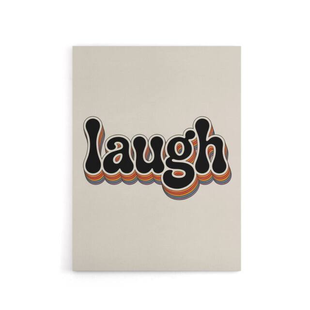 "Artery8 Laugh Vibrant Retro Rainbow Font Typography Canvas Wall Art Print in Beige - Size: W18"" x H24""" - image 1