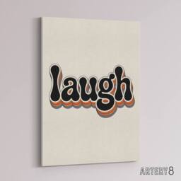 "Artery8 Laugh Vibrant Retro Rainbow Font Typography Canvas Wall Art Print in Beige - Size: W18"" x H24""" - thumbnail 2