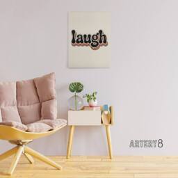 "Artery8 Laugh Vibrant Retro Rainbow Font Typography Canvas Wall Art Print in Beige - Size: W18"" x H24""" - thumbnail 3